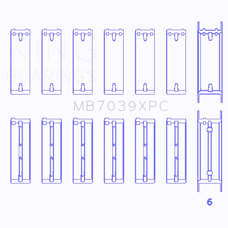 King Engine Bearings MB7039XPC coated tri-metal crankshaft main bearings set for BMW engines.