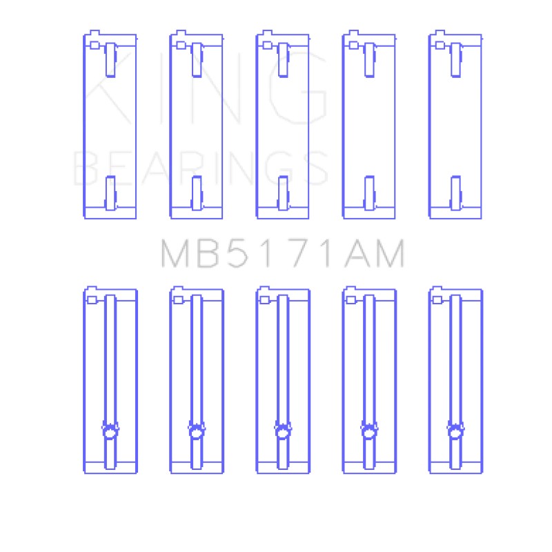King Engine Bearings MB5171AM Main Bearing Set in standard size for Mazda and Ford 4-cylinder DOHC engines.