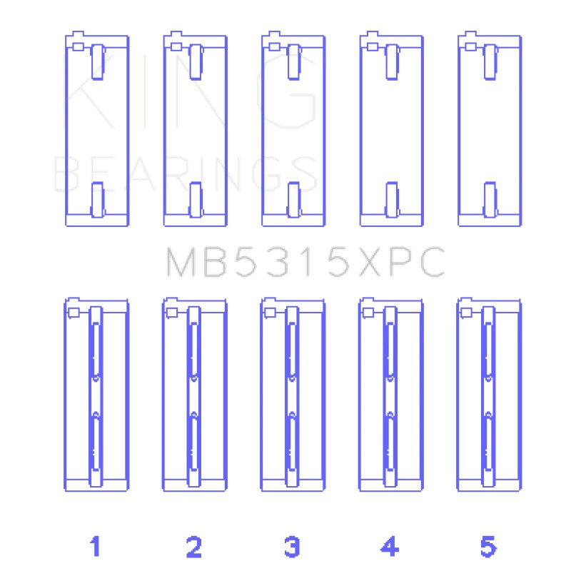 King Engine Bearings MB5315XPC coated performance main bearing set in standard size for 4G63 and 4G64 engines.