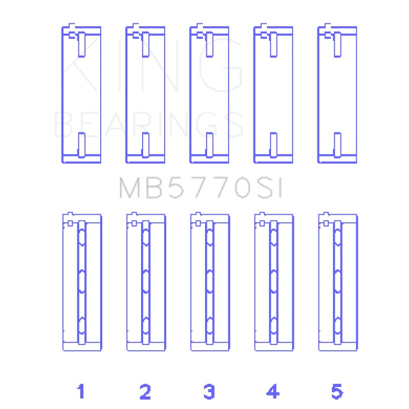 King Engine Bearings SI-Series main bearing set, part number MB5770SI, in standard size for Nissan/Infiniti V8 engines.