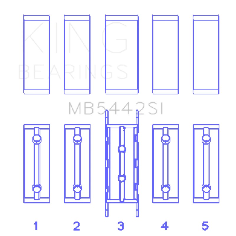 King MB5442SI Silicon Bi-Metal aluminum main bearing set in standard size.