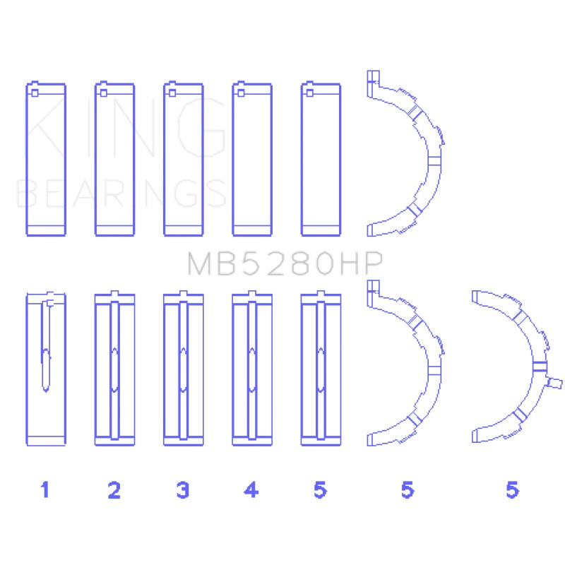 King Engine Bearings MB5280HP performance main bearing set for Ford 4.6L and 5.4L V8 engines in standard size.