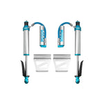 Pair of King Shocks 2.5 OEM Performance rear remote reservoir shocks with blue anodized billet components.
