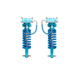 Pair of King Shocks blue and silver 2.5 diameter front coilovers with remote reservoirs and mounting hardware.