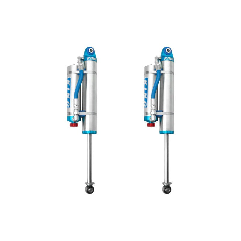 King Shocks 2.5 inch rear reservoir shocks with compression adjusters and blue anodized hardware for 07-18 Silverado 1500