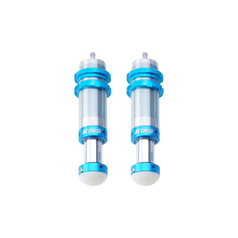 Pair of King Shocks 2.0 diameter hydraulic front bump stops for 2007-2025 Jeep Wrangler and Gladiator.