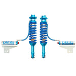 King Shocks 3.0 blue and silver front remote reservoir coilovers with compression adjusters for 2010-2014 Ford Raptor