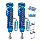 Pair of King Shocks 2.5-inch front coilovers with remote reservoirs and blue coil springs for 2007-2017 Toyota Tundra.