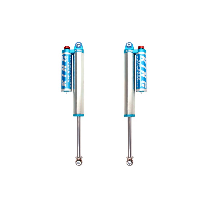 Pair of King 2.5 series piggyback reservoir rear shocks with compression adjusters for 2015-2025 Ford F-150.
