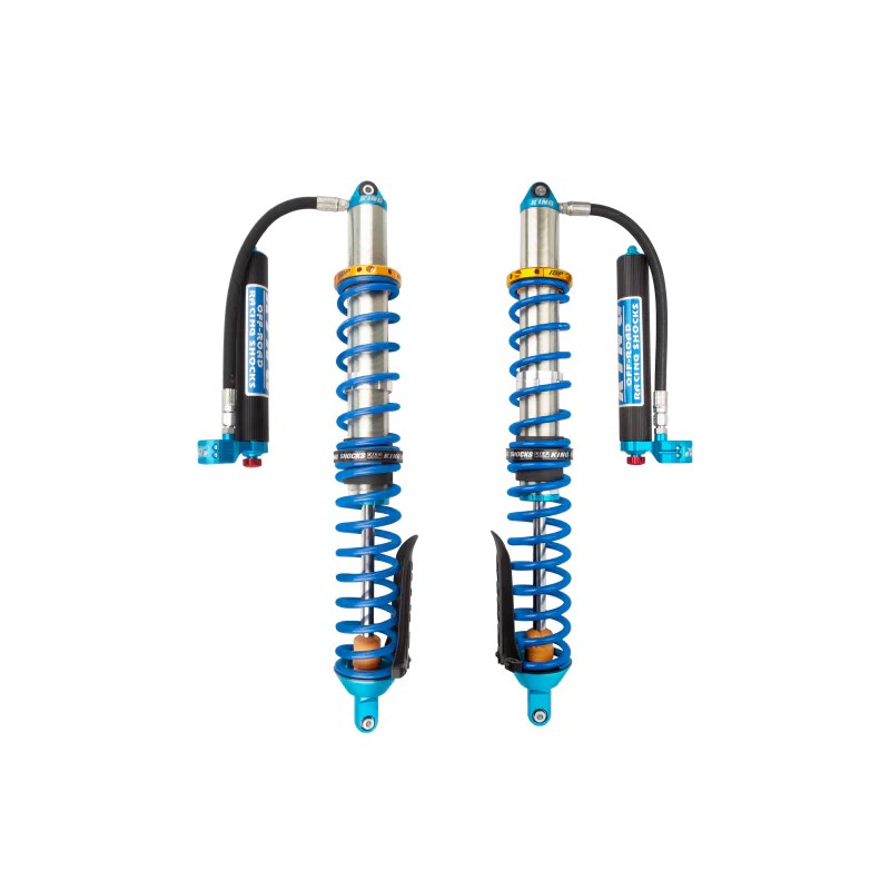 King Shocks 3.0 rear internal bypass coilover with blue finned reservoir and adjuster for Can-Am Maverick X3.