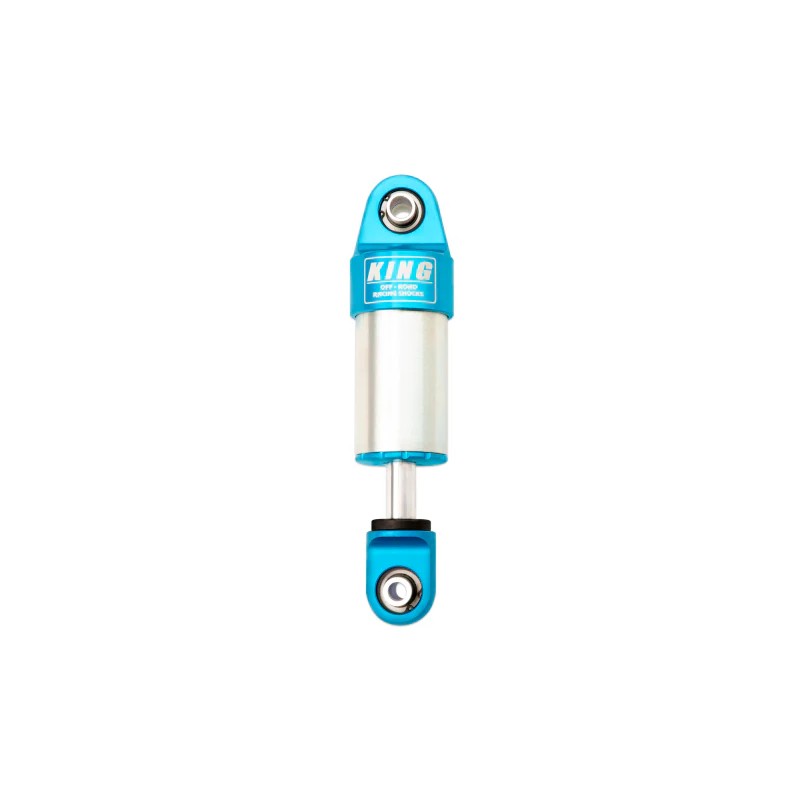 King Shocks rear sway bar link shock for Can-Am Maverick X3 featuring blue anodized hardware and spherical bearings.