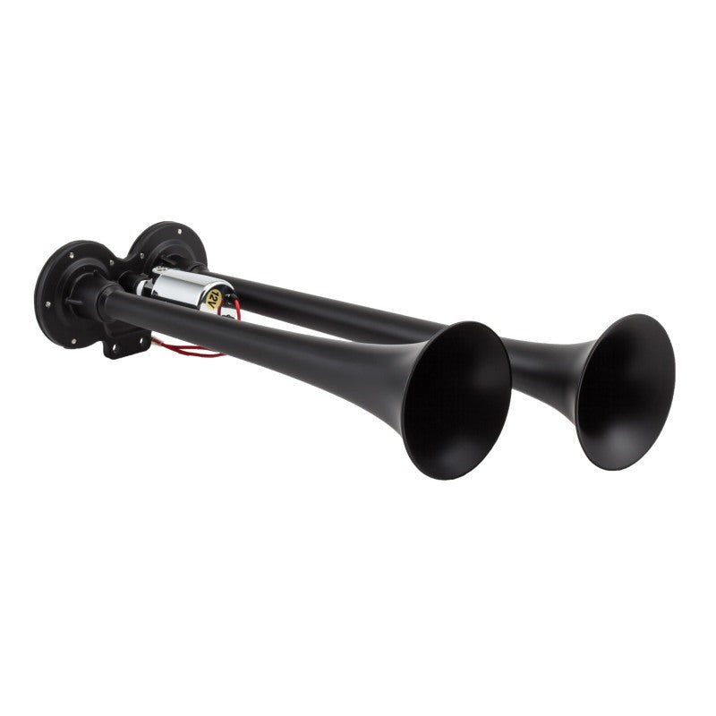 Kleinn 102-1 black dual air horn with 15-inch and 12.25-inch XCR2.0 coated zinc alloy trumpets.
