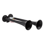 Kleinn 102-1 black dual air horn with 15-inch and 12.25-inch XCR2.0 coated zinc alloy trumpets.