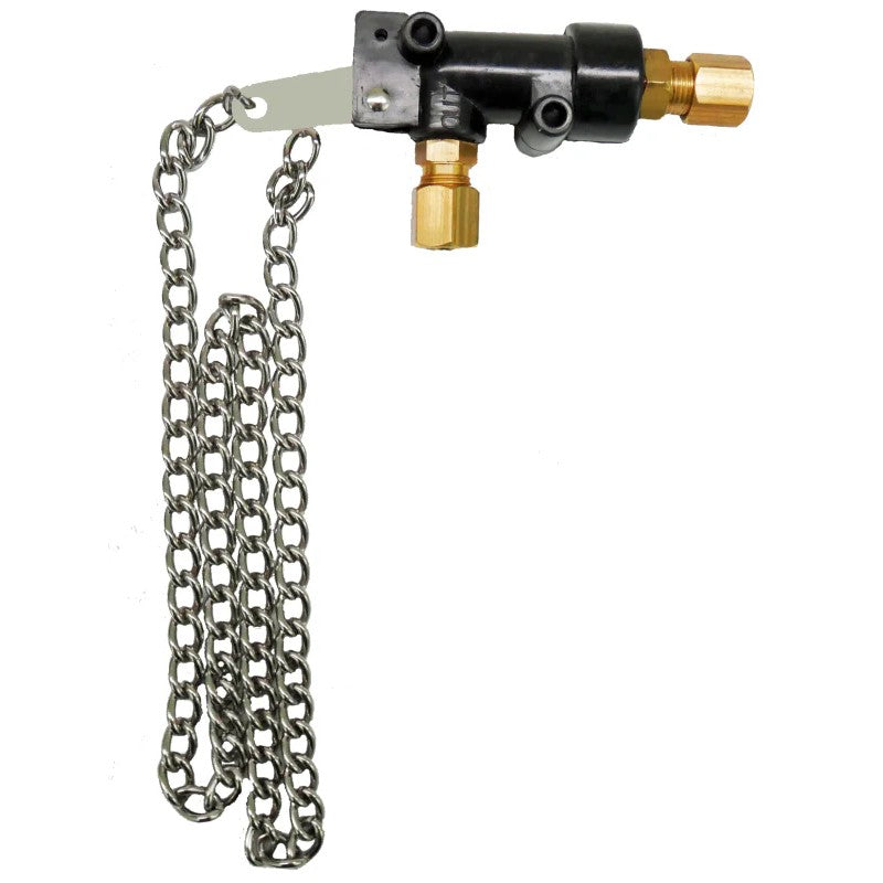 Kleinn 310 nylon-encased manual air valve with metal chain lanyard and 1/4-inch brass compression fittings.