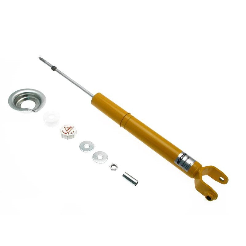 Yellow Koni Sport series externally adjustable twin-tube rear shock absorber.