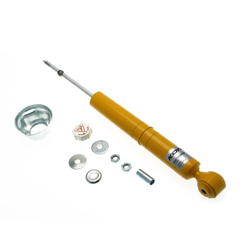 Koni Sport Yellow rear shock absorber with adjustable rebound knob and yellow painted finish.