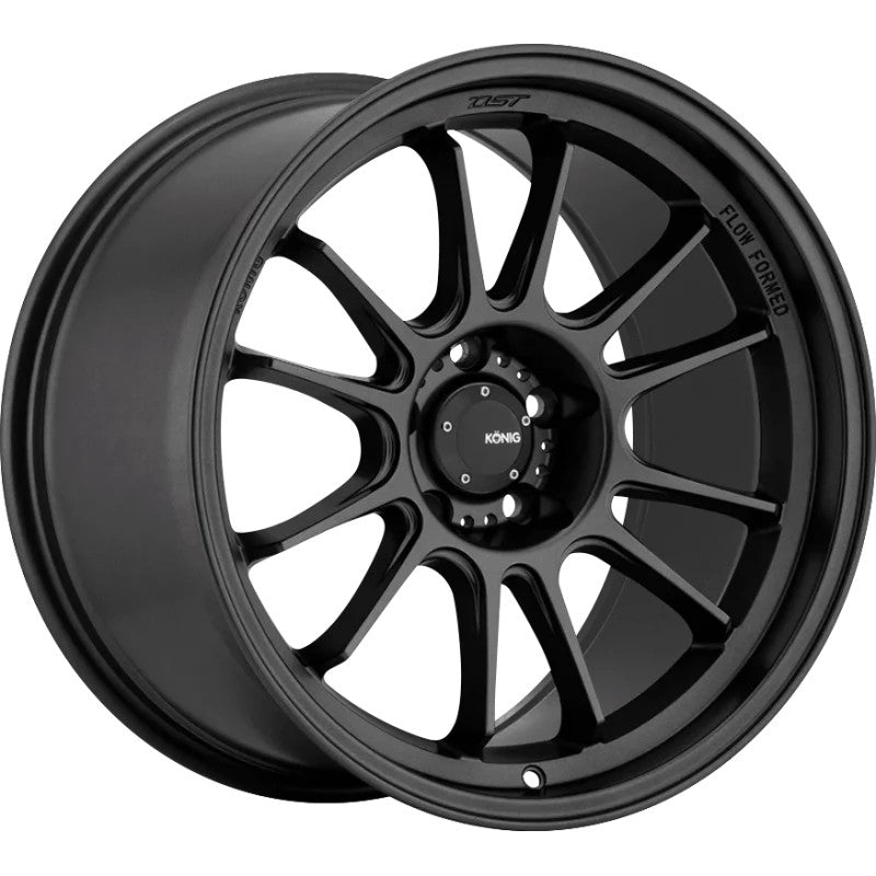 Konig Hypergram 12-spoke wheel in 18x12 with 5x114.3 bolt pattern and matte black finish.