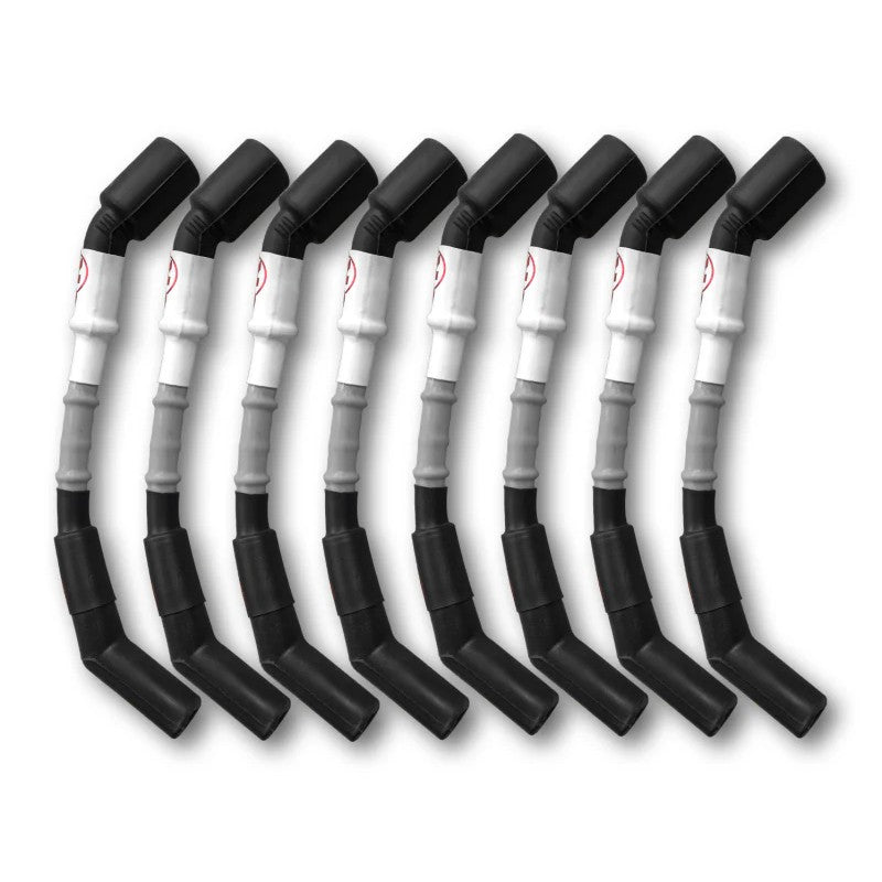 Eight-piece Kooks 10mm spark plug wire set in grey with black boots for GM performance V8 engines.