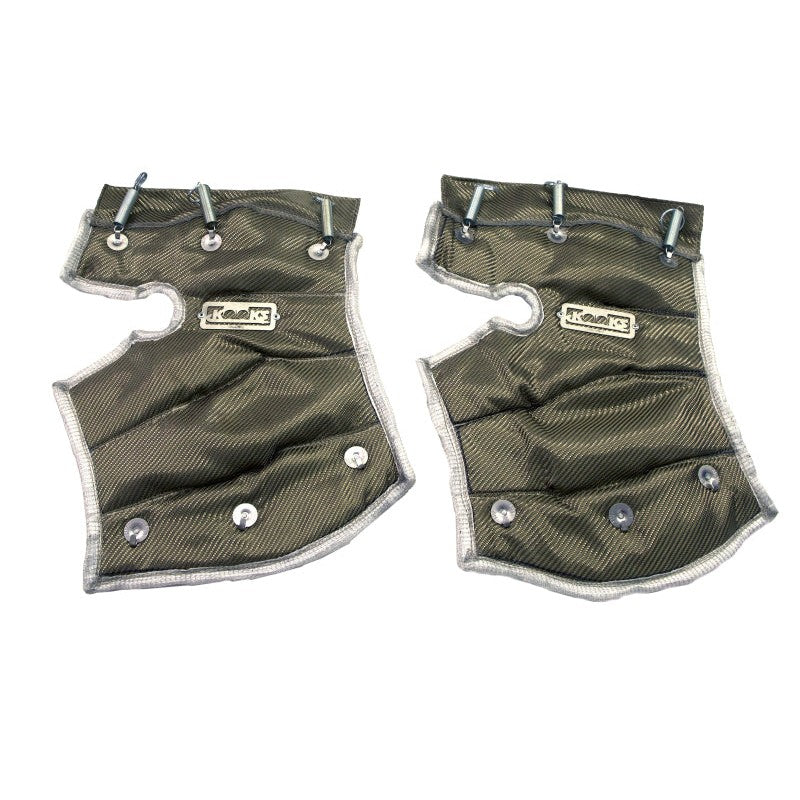 A pair of Kooks heat shield blankets designed for Chevrolet Corvette C8 Ultra Green catted connect pipes.