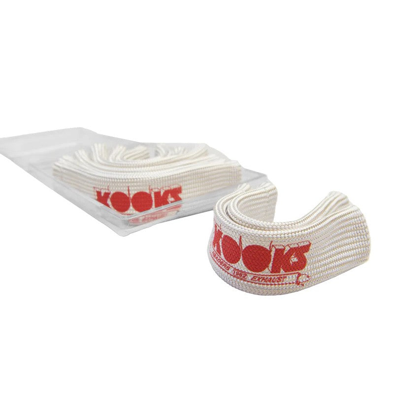 Eight natural-colored spark plug boot heat sleeves featuring the red Kooks logo.