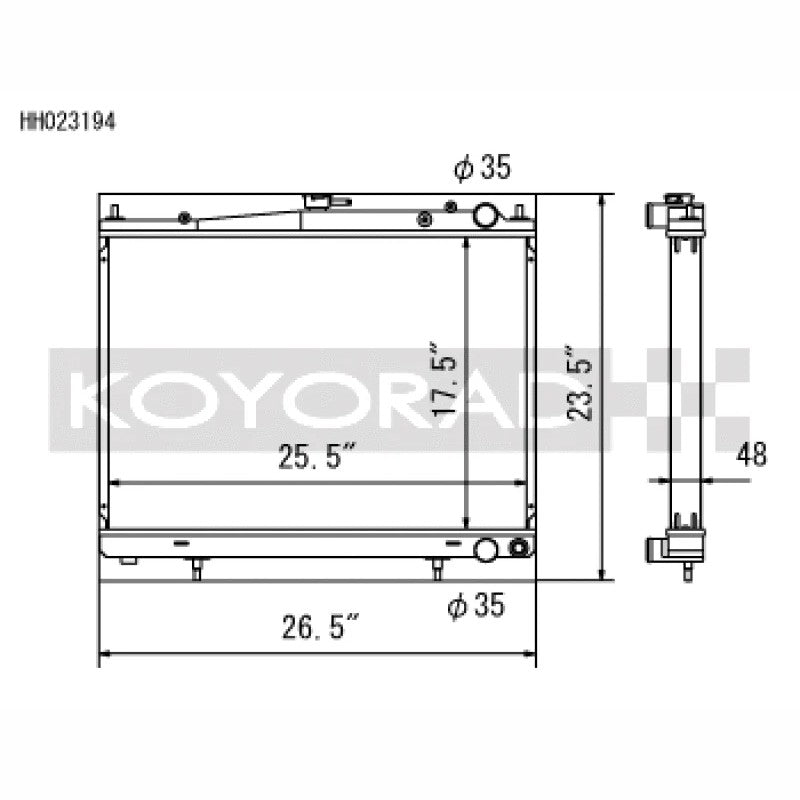 Koyo all-aluminum racing radiator for 2000-2002 Nissan Skyline GTR R34 manual transmission.