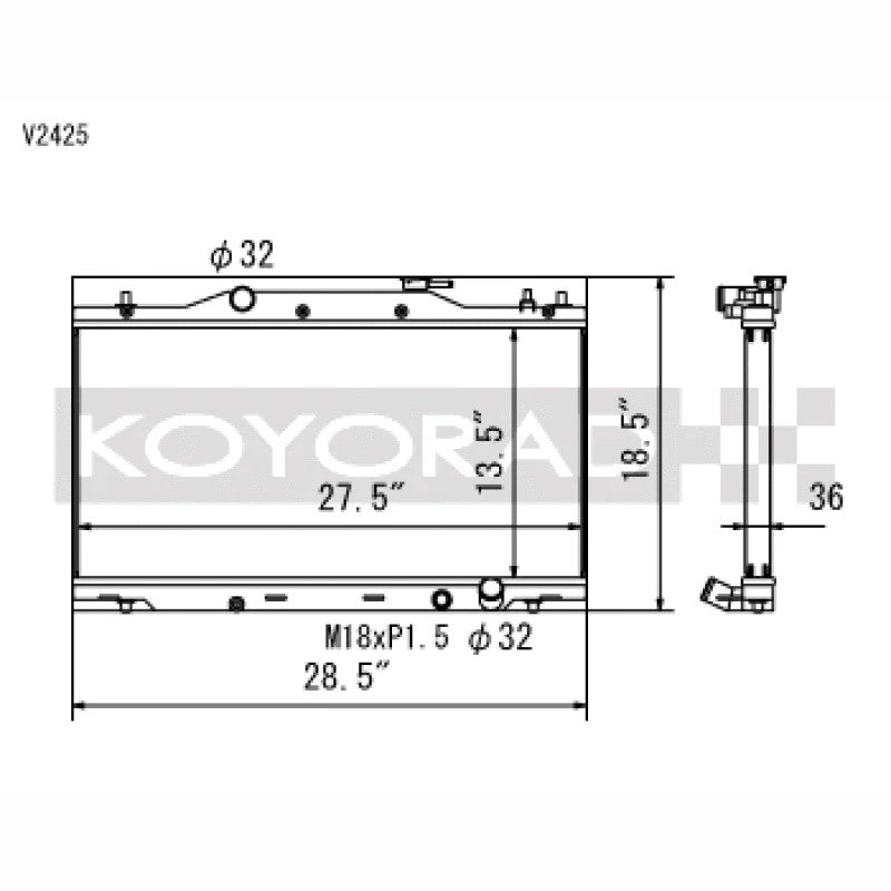 Koyo V2425 replacement radiator for 2002-2006 Acura RSX manual transmission models.