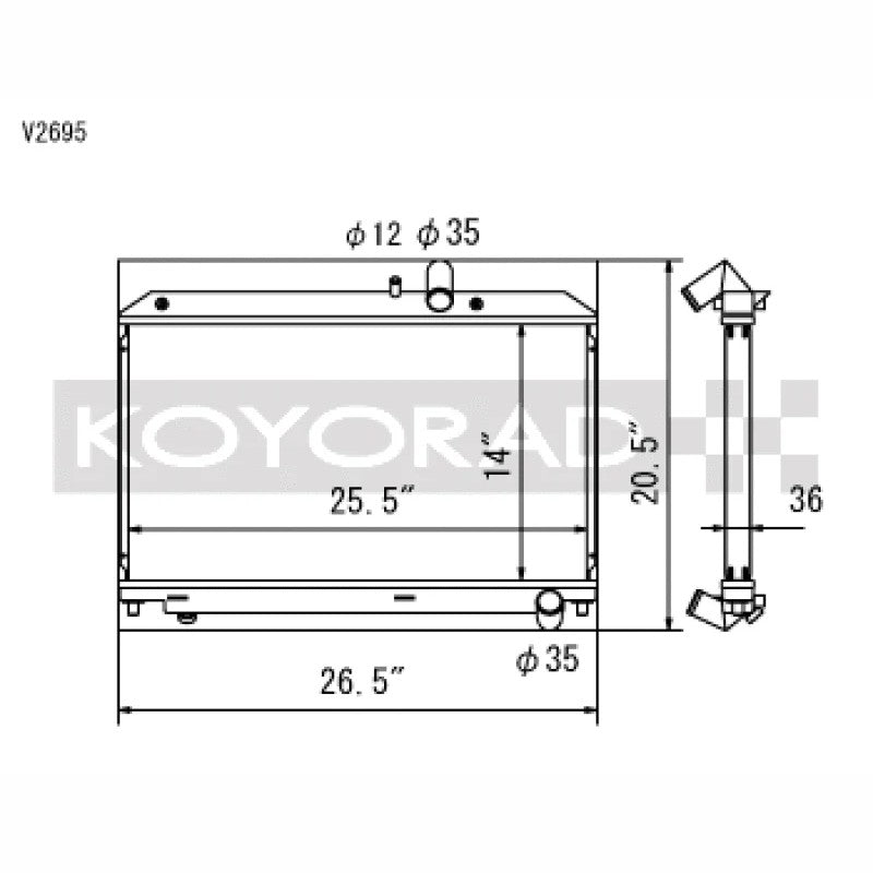 Koyorad V-Series V2695 all aluminum racing radiator with TIG-welded tanks for 2004-2008 Mazda RX-8.