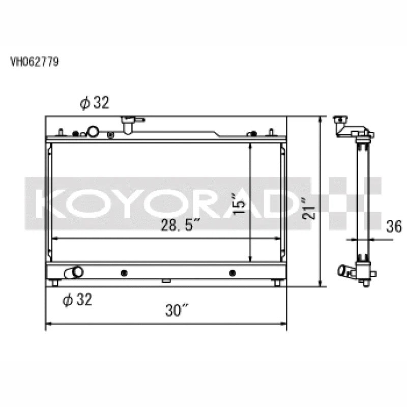 Koyorad VH062779 all-aluminum racing radiator with TIG-welded tanks for 2006-2007 Mazda 6 Mazdaspeed.