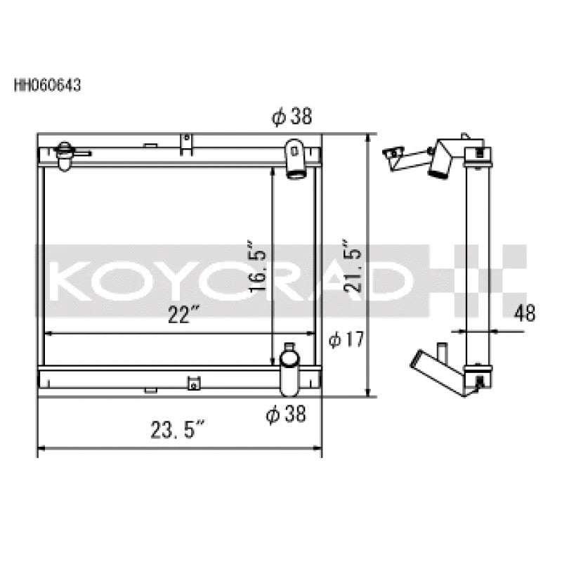 Koyo HH060643 high-performance aluminum radiator for 1989-1991 Mazda RX-7 manual transmission models.