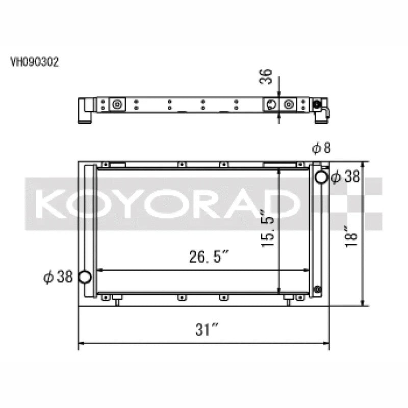 Koyo VH090302 aluminum radiator for 1991-1994 Subaru Legacy Sport 2.2L manual transmission