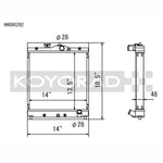 Koyo replacement radiator for 1992-2000 Honda Civic manual transmission models featuring 28mm hose connections.
