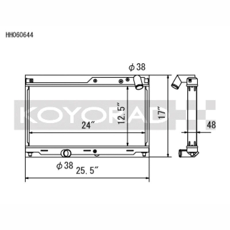Koyorad HH060644 Racing Series all-aluminum radiator with TIG-welded tanks for FD Mazda RX-7.