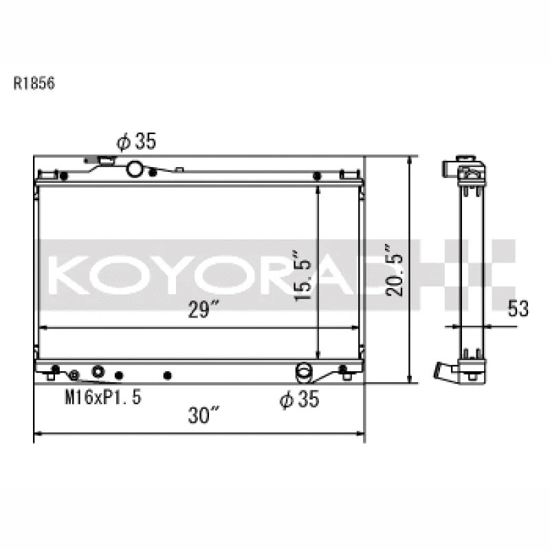 Koyorad R1856 aluminum radiator for 1993-1998 Toyota Supra Base and Twin Turbo manual transmission models