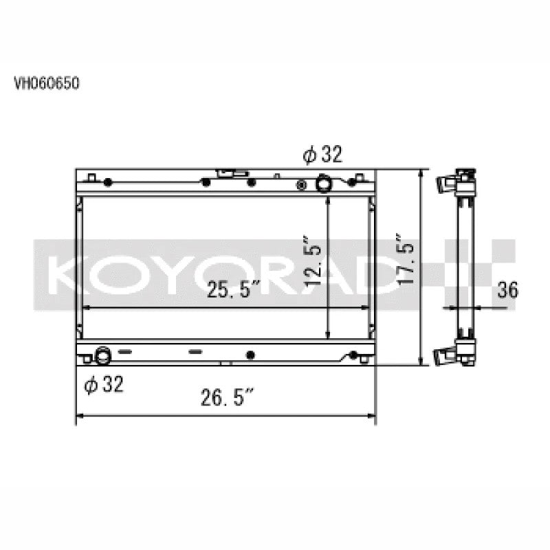 Koyo replacement radiator for 1999-2005 Mazda MX-5 Miata with 1.8L engine and manual transmission