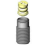 KYB SB112 front strut boot kit with black plastic bellows and a yellow poly foam travel-limiting bumper
