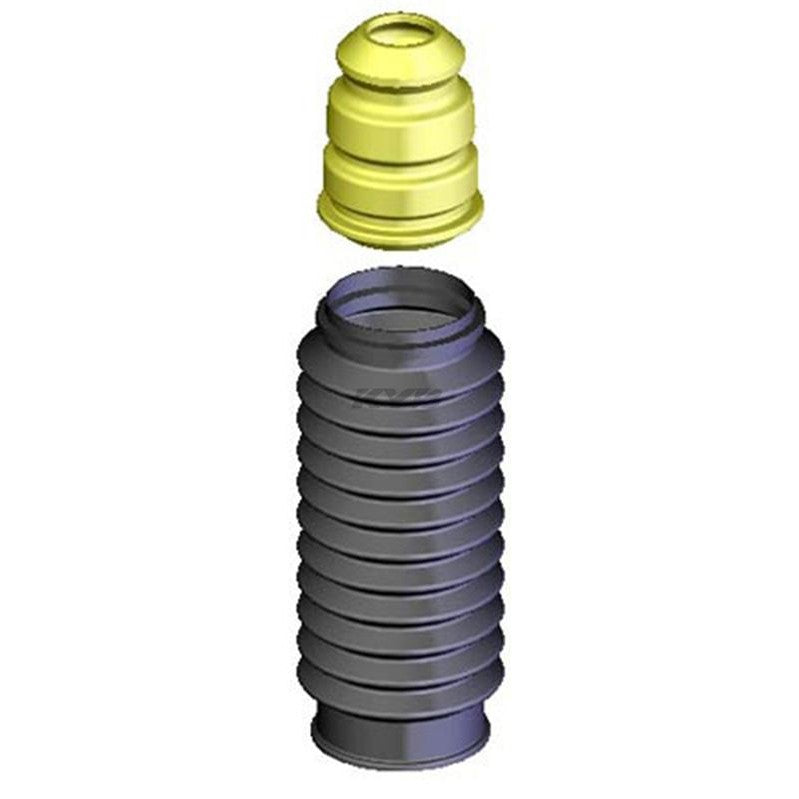 KYB SB105 Strut Boot Kit featuring black plastic bellows and a yellow poly foam travel-limiting bump stop.