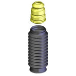 KYB SB105 Strut Boot Kit featuring black plastic bellows and a yellow poly foam travel-limiting bump stop.