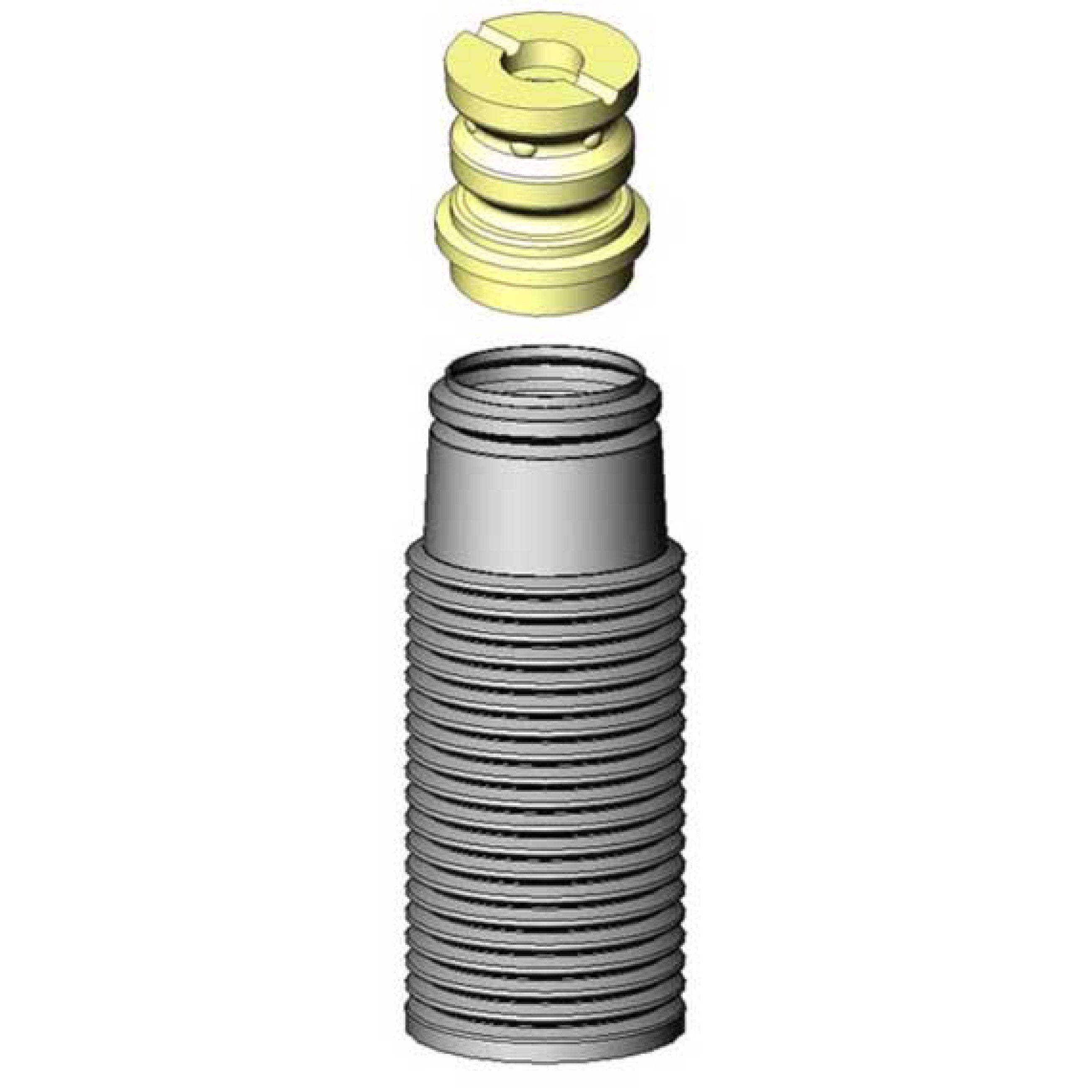 KYB SB113 black plastic bellows strut boot kit with yellow poly foam travel-limiting bumper.