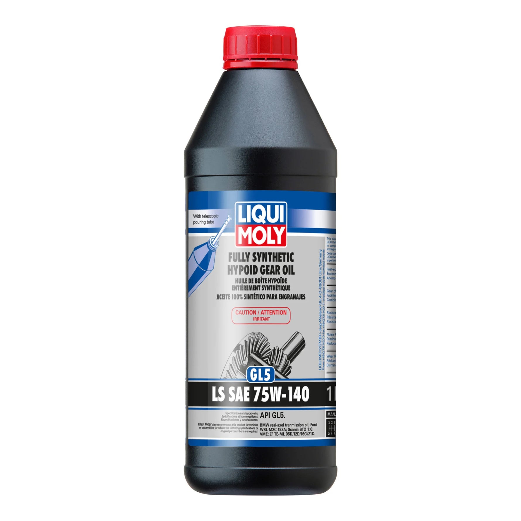 1 liter bottle of LIQUI MOLY fully synthetic 75W140 GL5 hypoid gear oil for limited slip differentials.