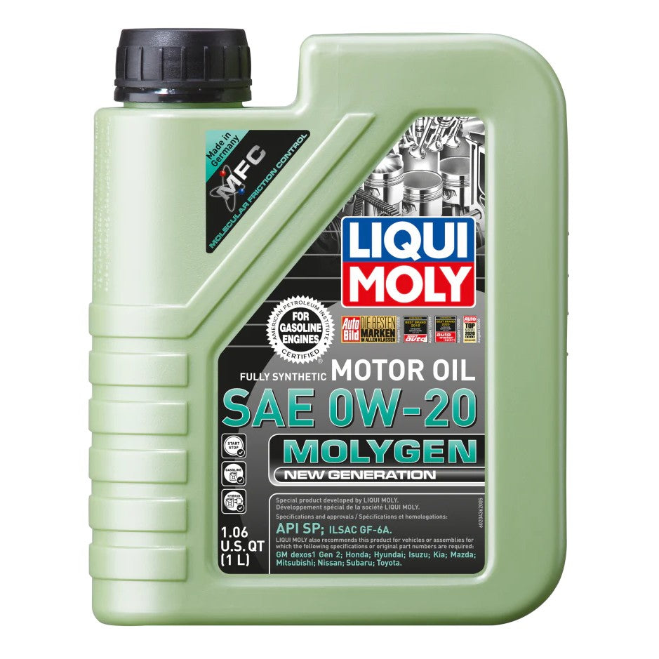 1 Liter bottle of LIQUI MOLY Molygen New Generation SAE 0W-20 synthetic motor oil