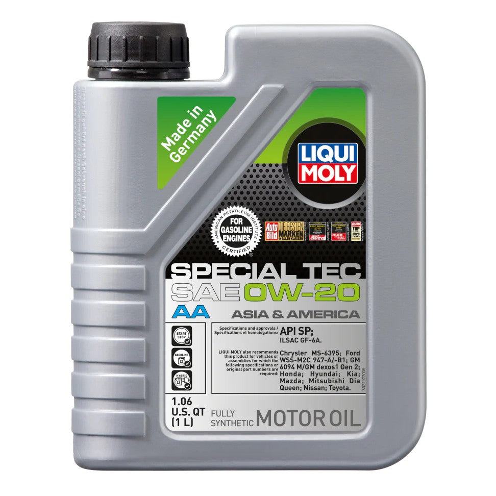 1L bottle of LIQUI MOLY Special Tec AA SAE 0W-20 fully synthetic motor oil.