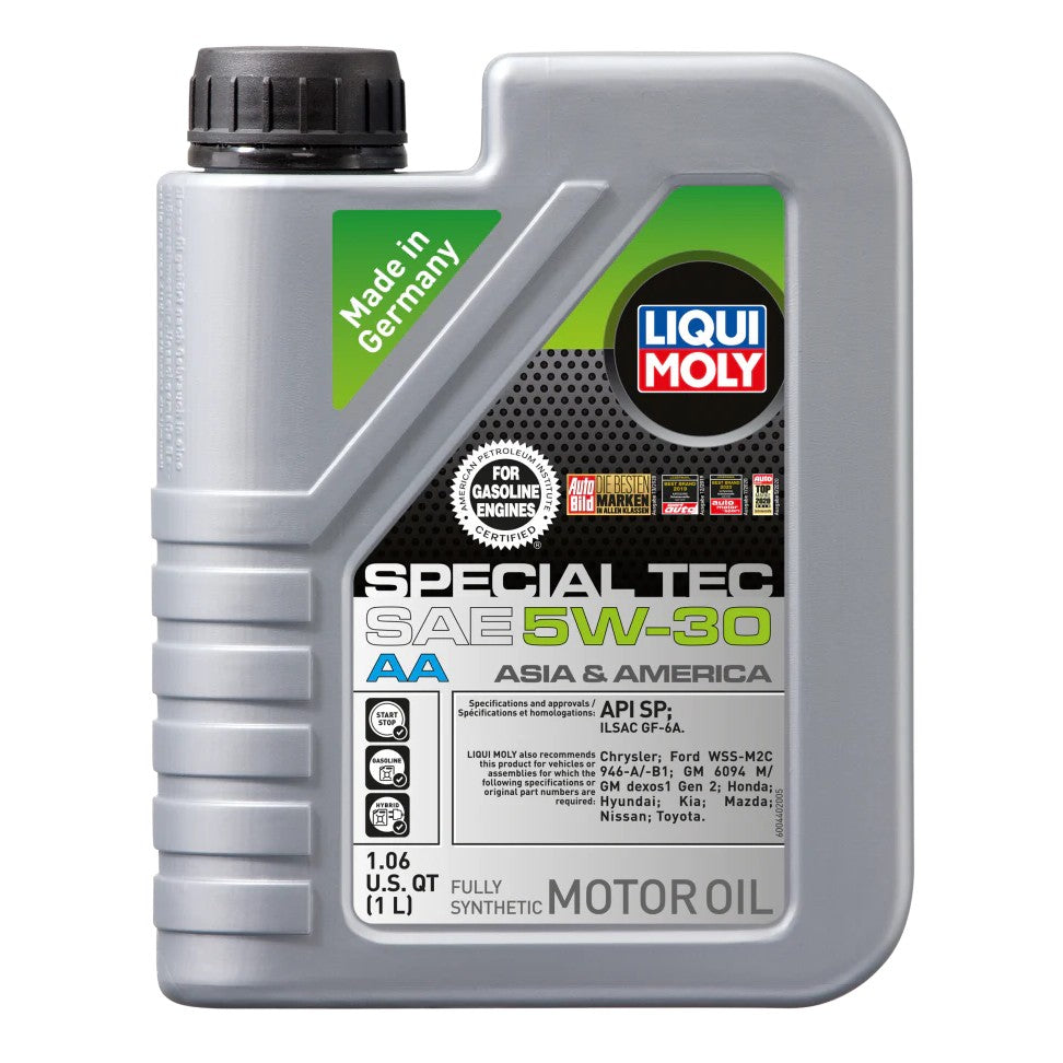 1 Liter bottle of LIQUI MOLY Special Tec AA SAE 5W-30 fully synthetic motor oil for Asian and American gasoline engines.