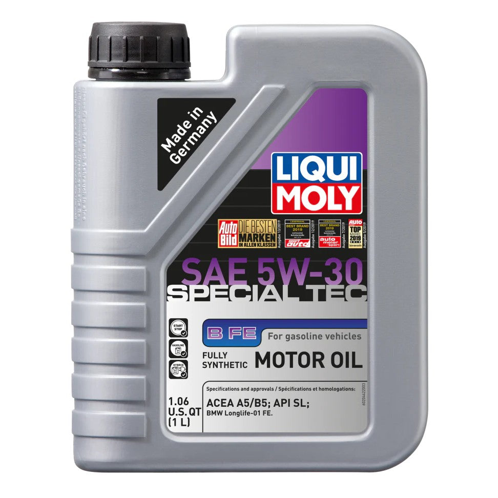 One liter bottle of LIQUI MOLY Special Tec B FE SAE 5W-30 synthetic motor oil