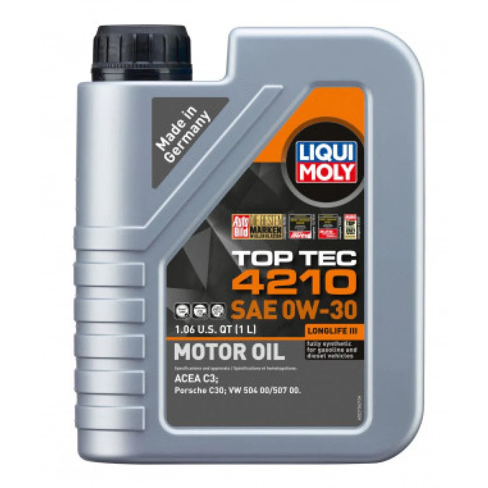 1 Liter bottle of LIQUI MOLY Top Tec 4210 SAE 0W-30 synthetic motor oil