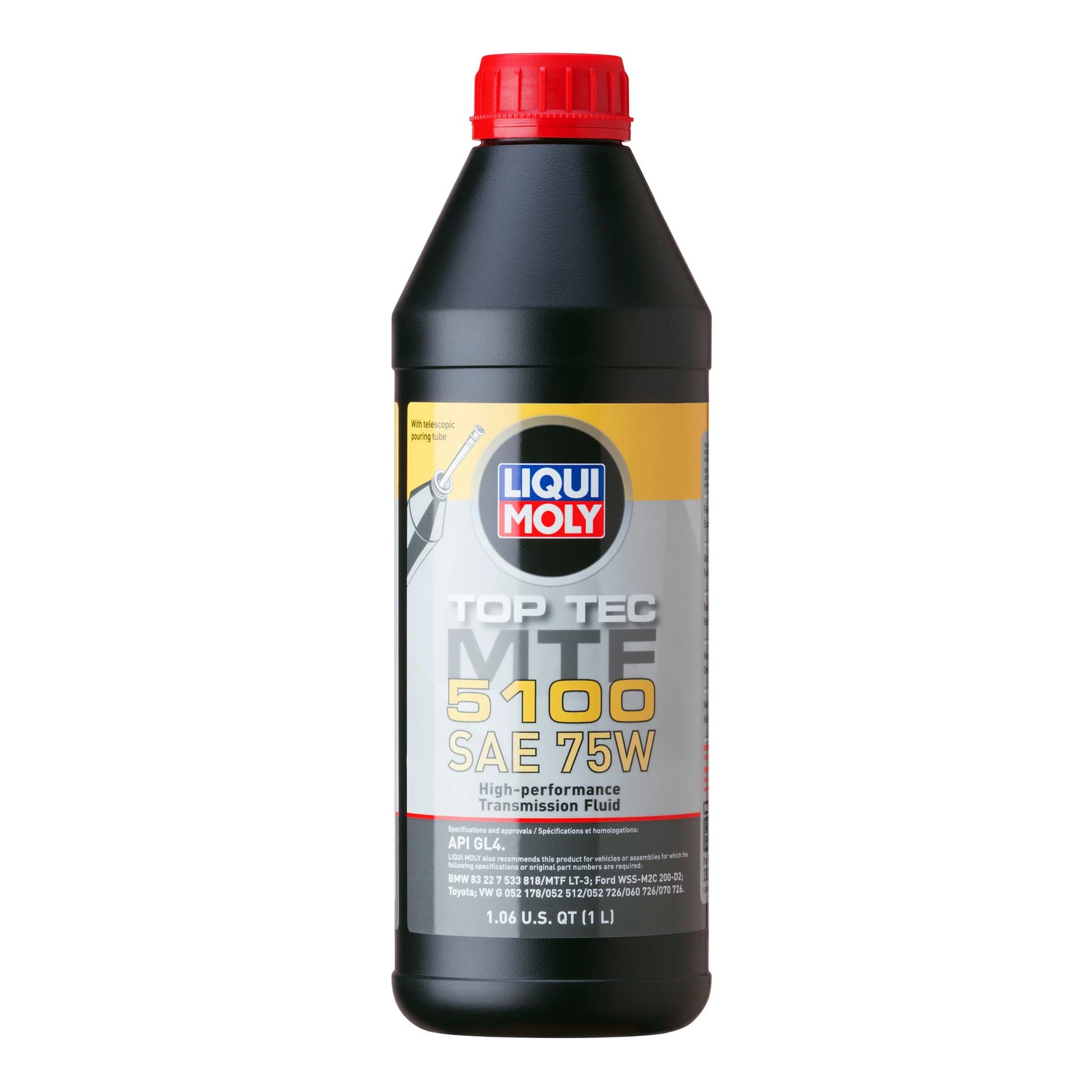 One liter bottle of LIQUI MOLY Top Tec MTF 5100 SAE 75W manual transmission fluid