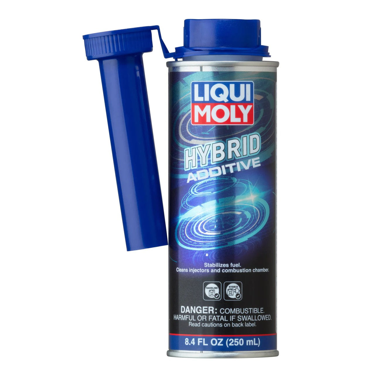 250mL metal canister of LIQUI MOLY Hybrid Additive fuel system cleaner and stabilizer.