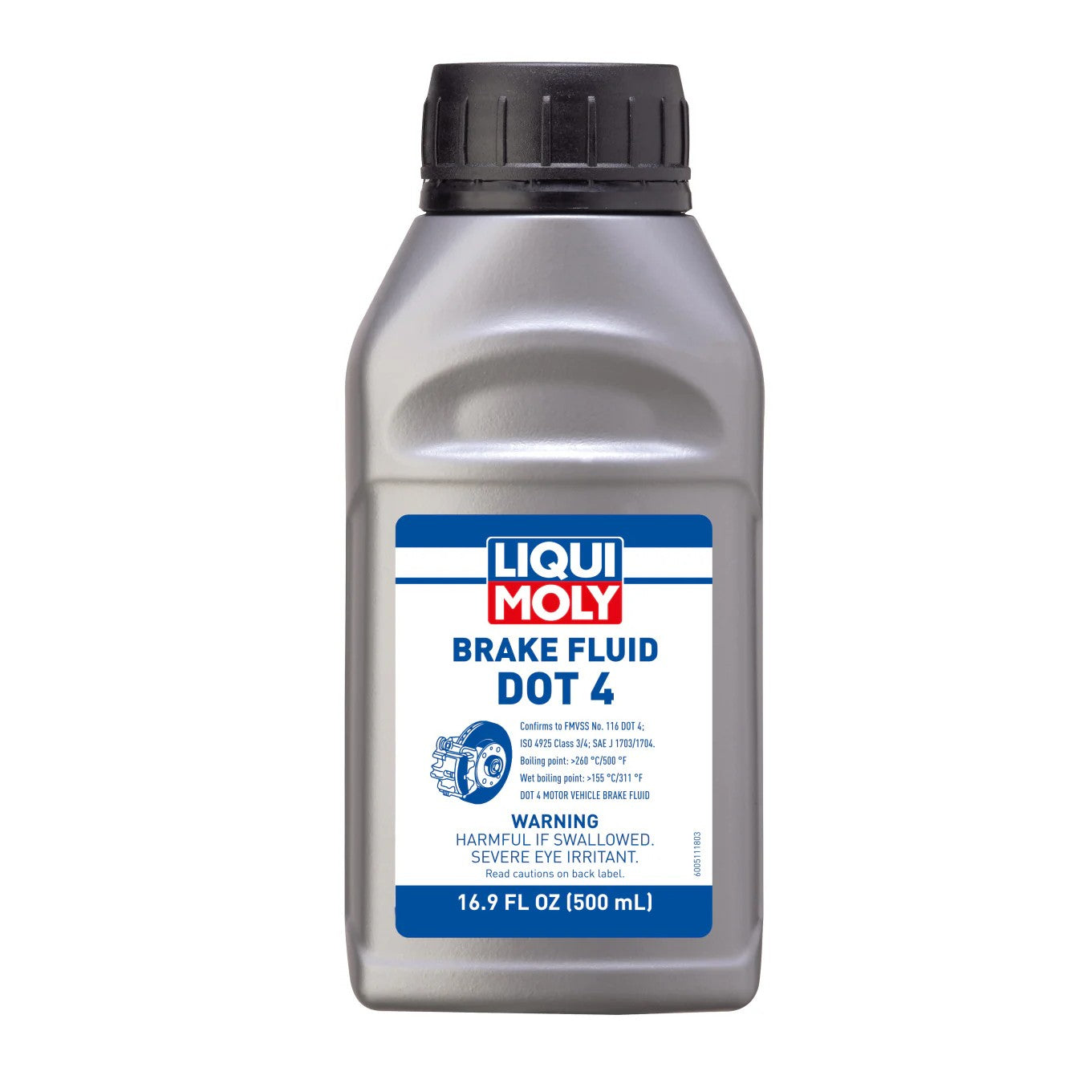 500mL canister of LIQUI MOLY DOT 4 synthetic brake fluid for automotive and powersports hydraulic brake systems.