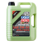 5-liter bottle of LIQUI MOLY Molygen New Generation 5W-50 fully synthetic motor oil with green MFC technology label.