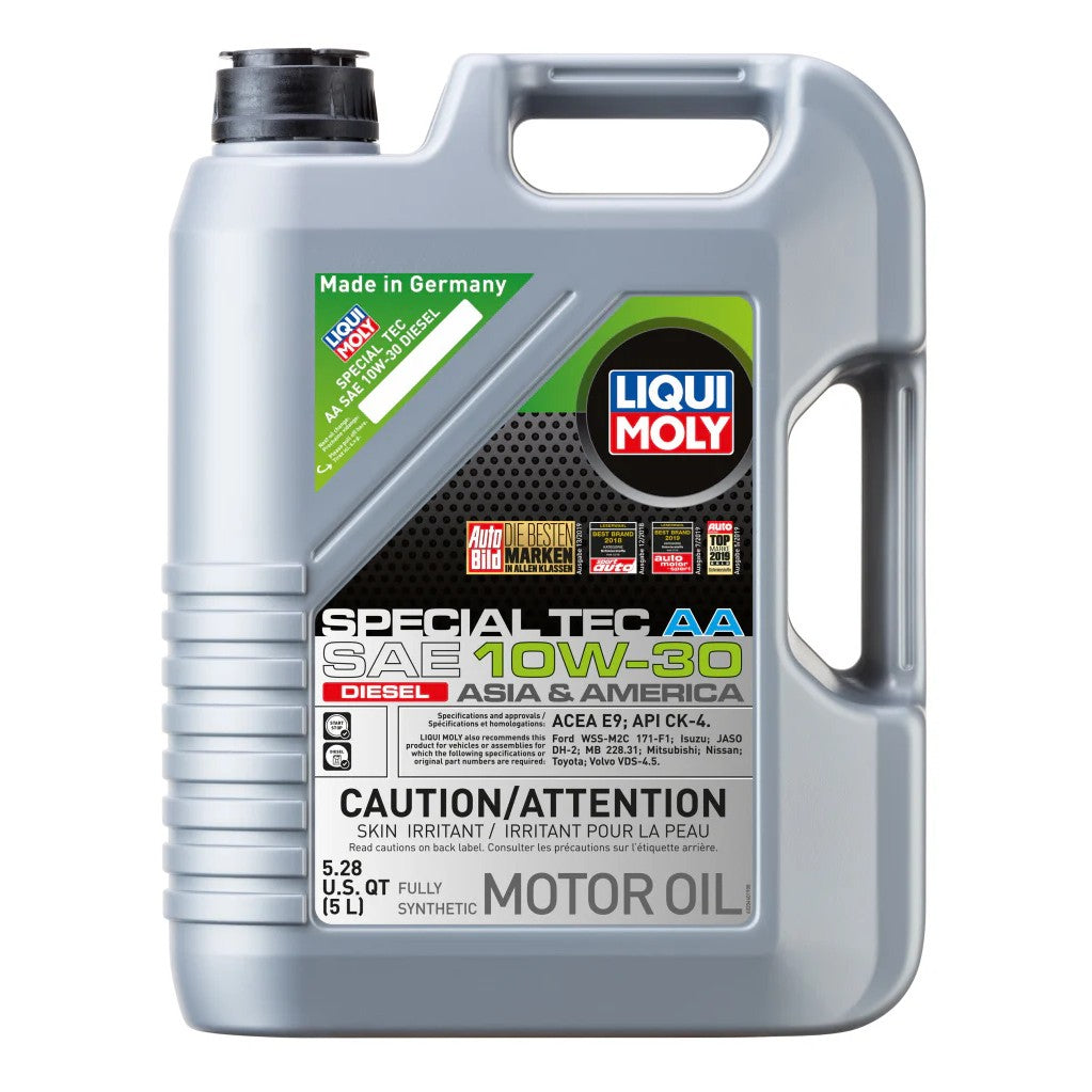 Five liter jug of LIQUI MOLY Special Tec AA SAE 10W-30 synthetic diesel motor oil