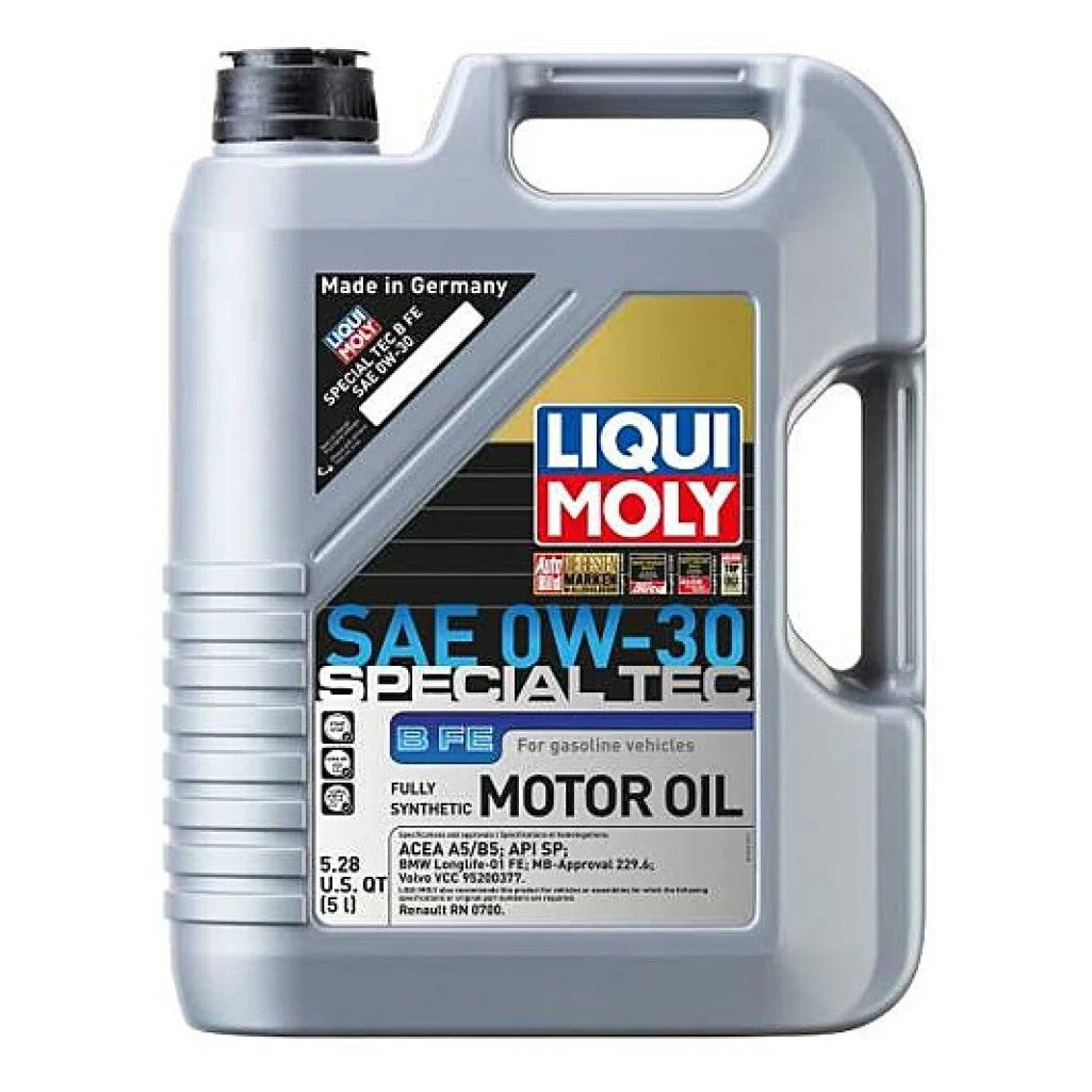 5 liter bottle of LIQUI MOLY Special Tec B FE SAE 0W-30 synthetic technology motor oil